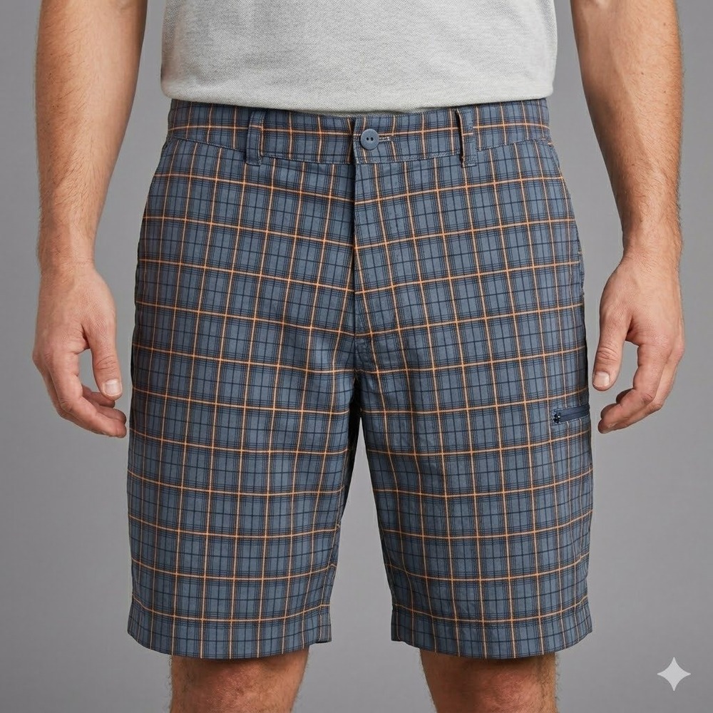 The North Face Plaid Cargo Shorts Outdoor Hiking Size 34 Blue Orange